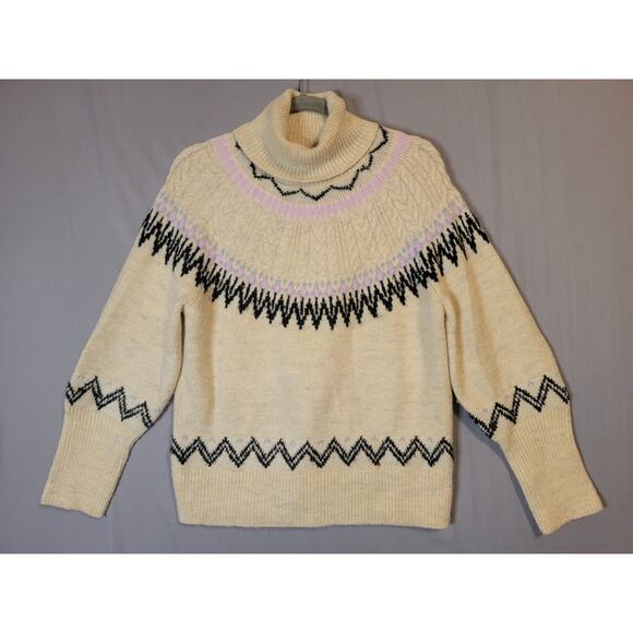 A New Day Fair Isle Turleneck Sweater Womens Sz Small Ivory Purple Black Gray - Picture 1 of 14
